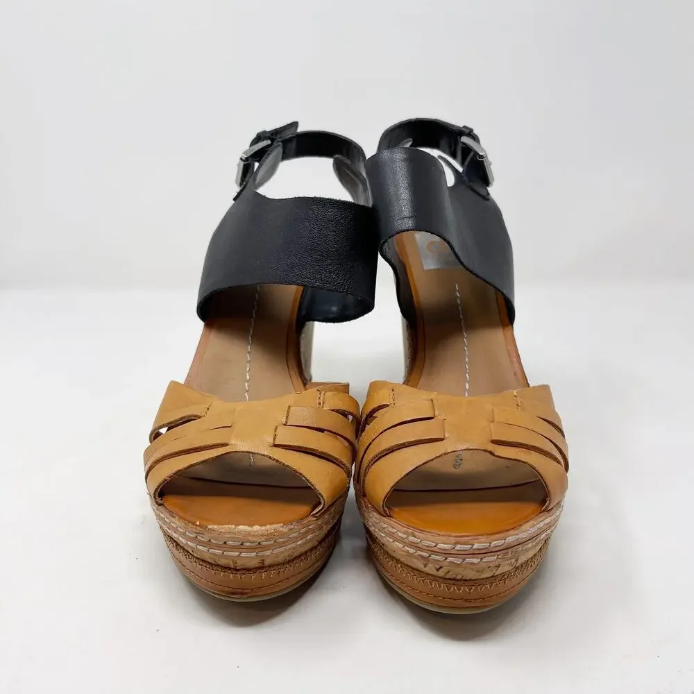 DV by Dolce Vita Womens 7.5 Honey Tan Black Jaslyn Wedge Heel Sandal Cork Buckle